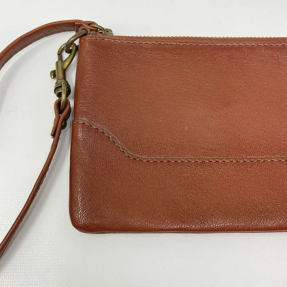 FRYE Frye Melissa Leather Wristlet Cognac Brown Pebbled Wallet Coin Bag